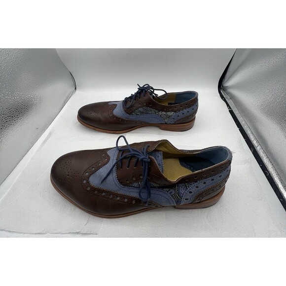 Robert Graham Mens Wingtip Oxford Shoes Brown Blue Paisley Lace Up Leather main image 12